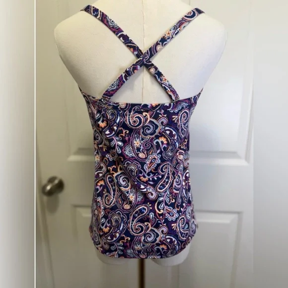 New Lands' End Size 12 Underwire Wrap Tie Tankini Set High Waist Retro Paisley - Picture 3 of 13